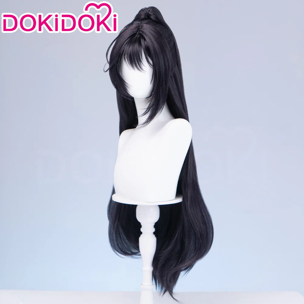 DokiDoki Game Cosplay Wig Long Black Hair High Ponytail - Image 2