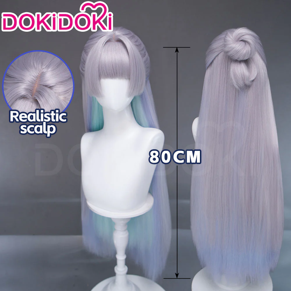 DokiDoki Game Cosplay Wig Long Straight Gradient Sliver Green Blue Hair