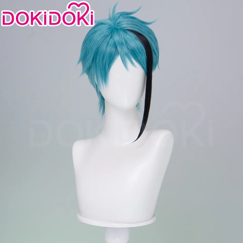 DokiDoki Game Cosplay Wig Short Blue Black Highlight Hair - Image 3