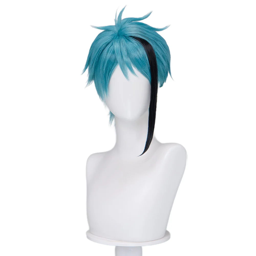 DokiDoki Game Cosplay Wig Short Blue Black Highlight Hair - Image 5
