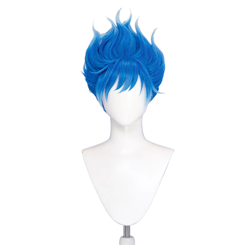 【Ready For Ship】DokiDoki Game Cosplay Wig Short Curly Spiky Electric Blue Hair - Image 2