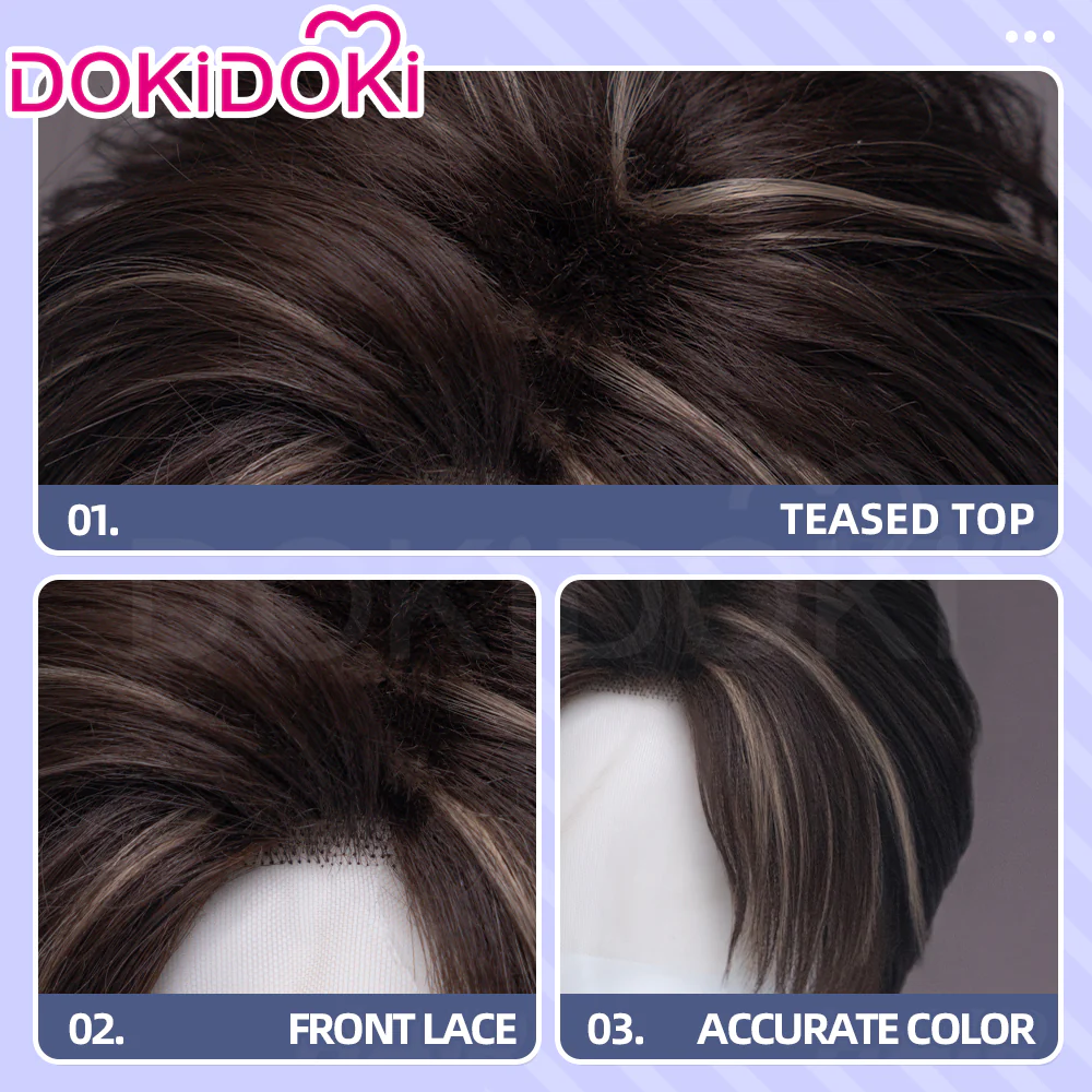 【Ready For Ship】【Small Area Front Lace】DokiDoki Game Cosplay Wig Short Dark Brown Hair - Image 10