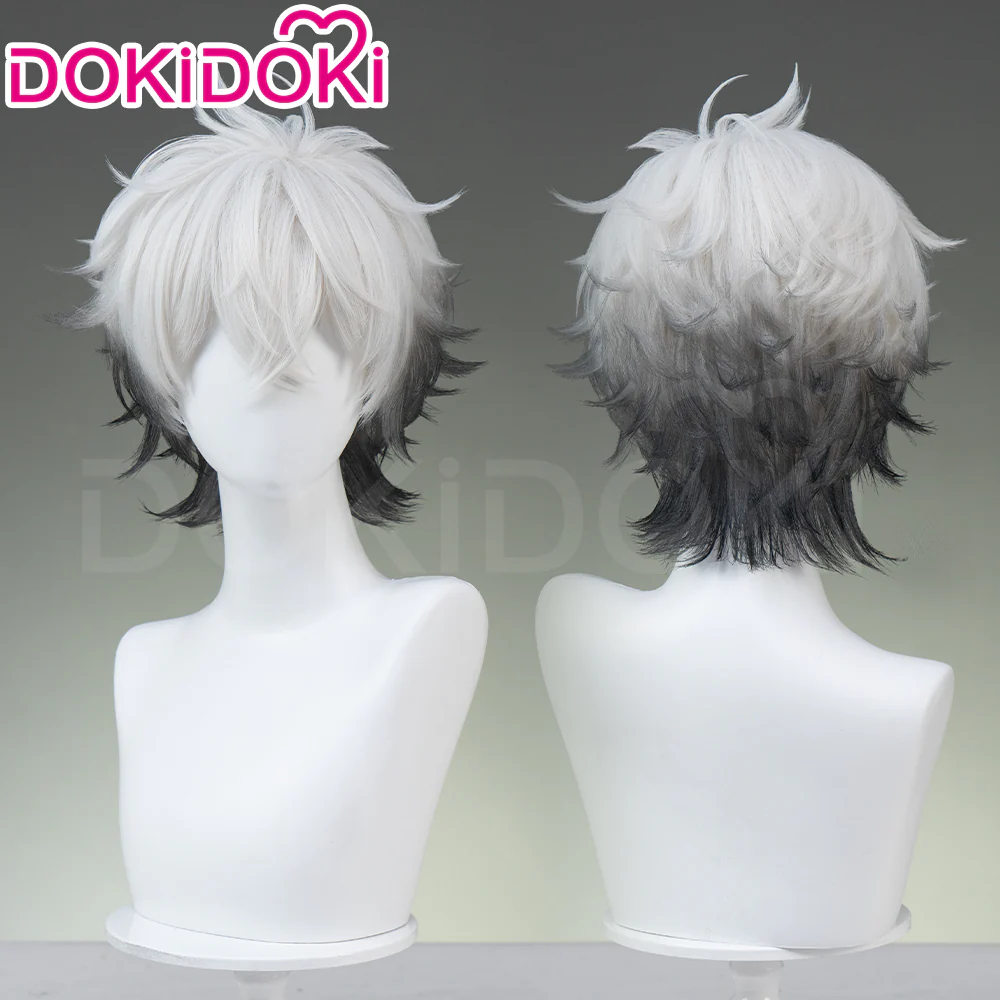 【Ready For Ship】DokiDoki Game Cosplay Wig Skuully Wig Short Curly White Black Ombre Hair