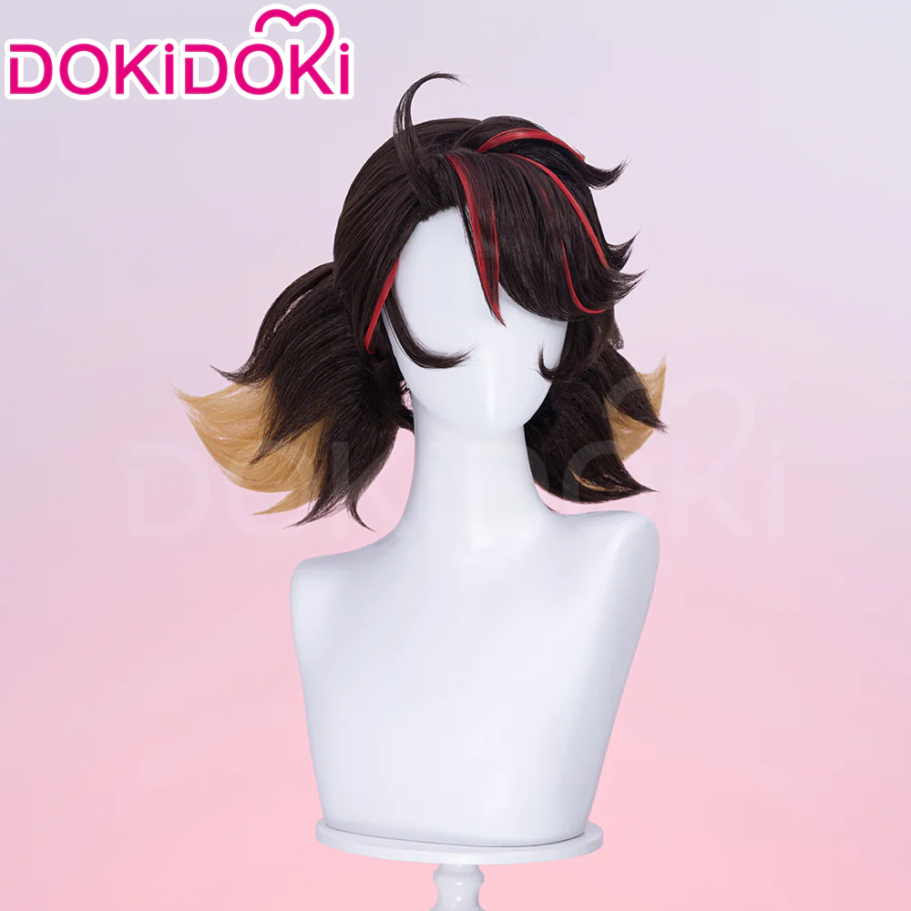 【Ready For Ship】Dokidoki Game Cosplay Woman Wig Short Curly Black Hair Light Brown Red Highlights - Image 2