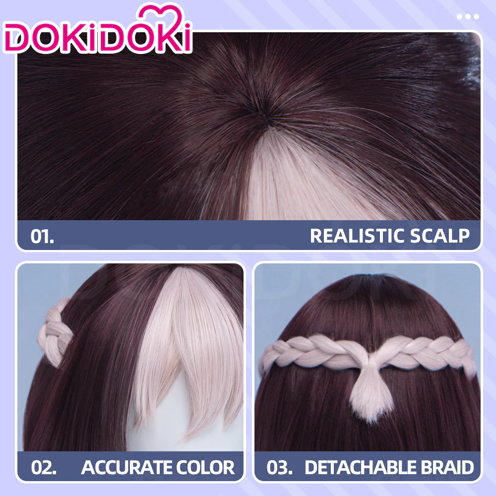 【Ready For Ship】DokiDoki Game Cosplay Wig Short Straight Brown White Highlight Hair - Image 4