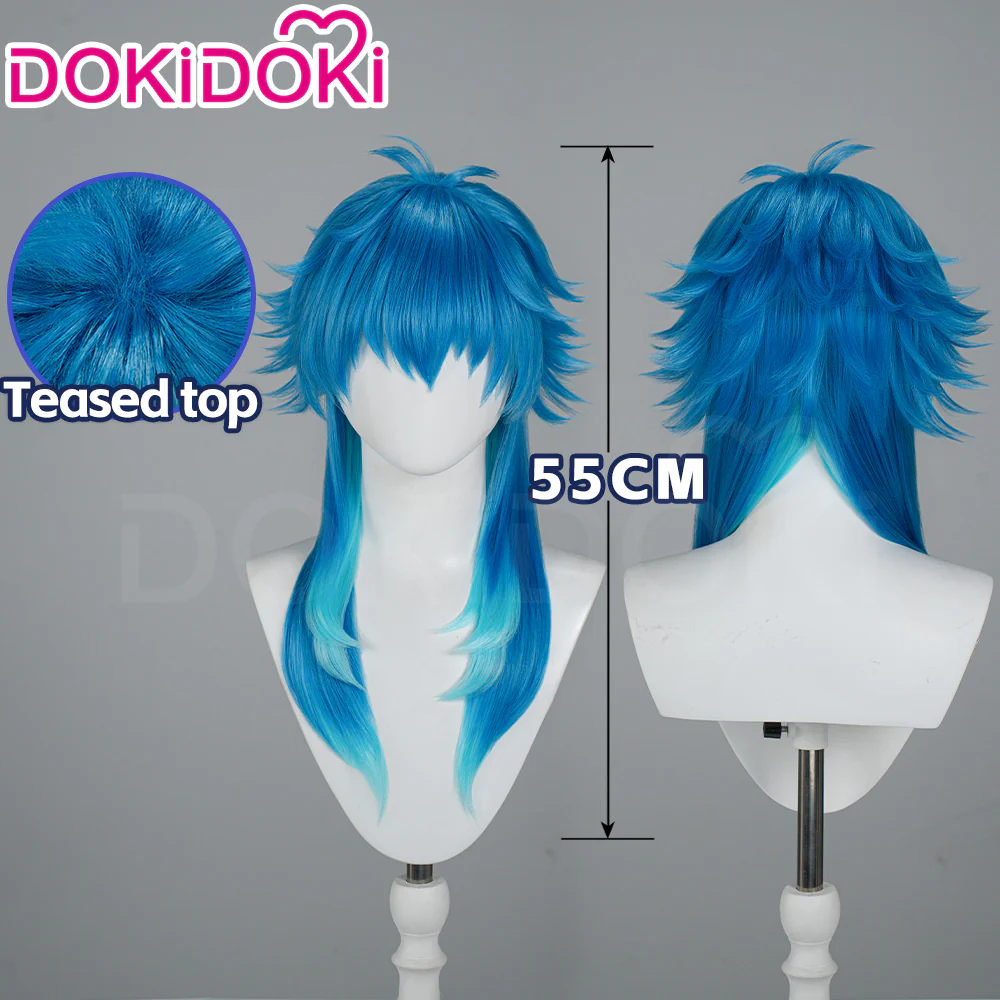 【Ready For Ship】DokiDoki Game DRAMAtical Murder Cosplay Seragaki Aoba Wig Long Straight Wig Cyan-Blue Gradient Hair Sly Blue