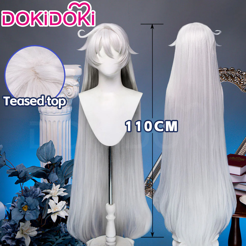 DokiDoki Game Genshin Impact Cosplay Asmoday Wig Long Straight Silver Hair Ruler of Space Song of the Welkin Moon