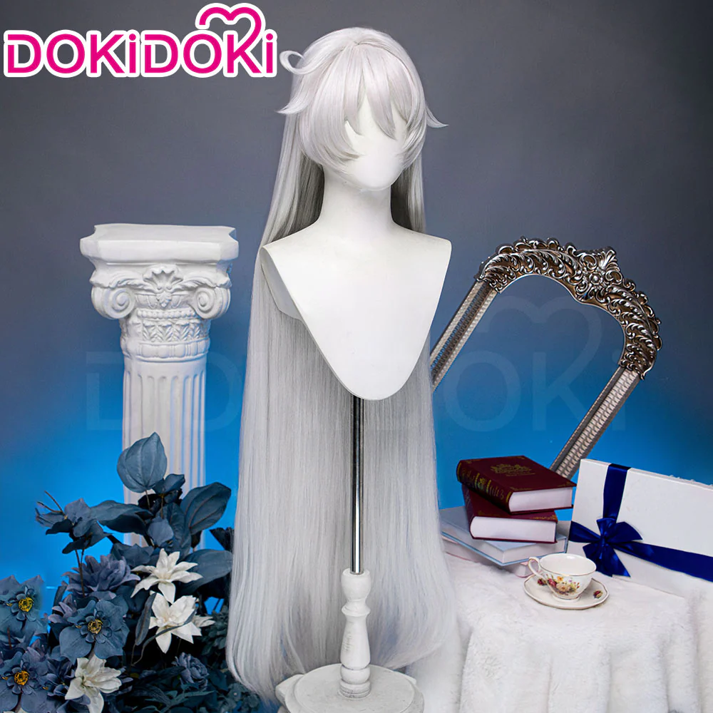 DokiDoki Game Genshin Impact Cosplay Asmoday Wig Long Straight Silver Hair Ruler of Space Song of the Welkin Moon - Image 3