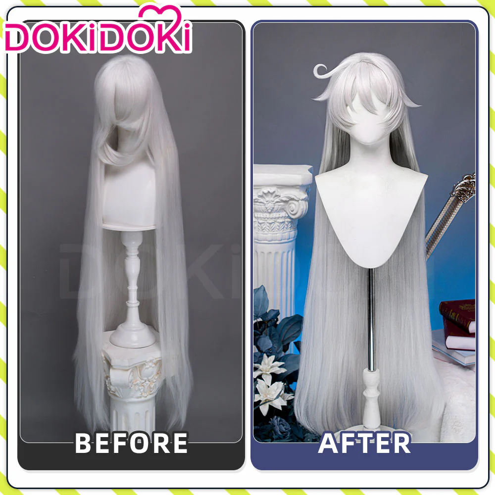 DokiDoki Game Genshin Impact Cosplay Asmoday Wig Long Straight Silver Hair Ruler of Space Song of the Welkin Moon - Image 5