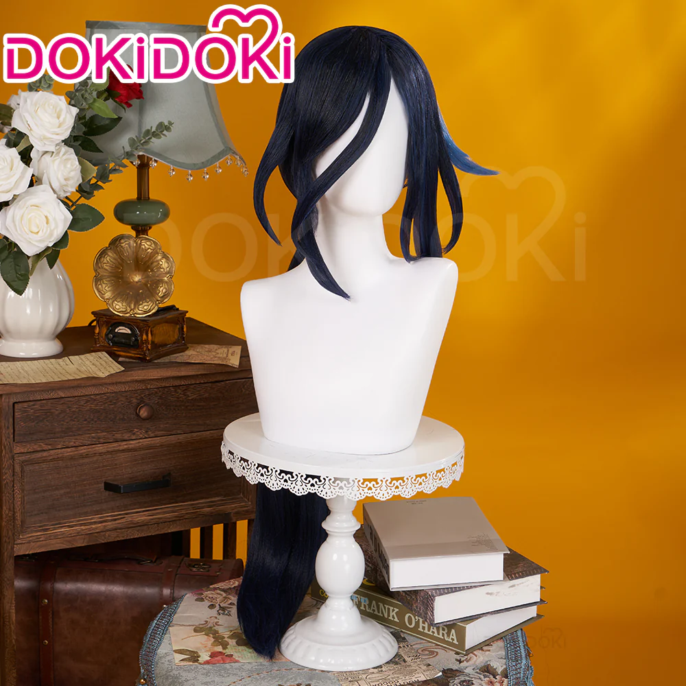【Ready For Ship】DokiDoki Game Genshin Impact Cosplay Clorinde Wig Long Blue Pony Tail Fontaine/ Earring - Image 2
