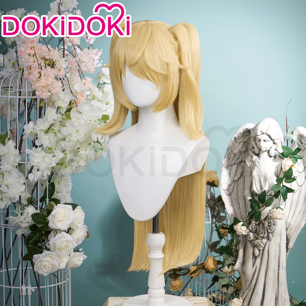 【Ready For Ship】DokiDoki Game Genshin Impact Cosplay Fischl Wig Long Straight  Ponytail Blonde - Image 3