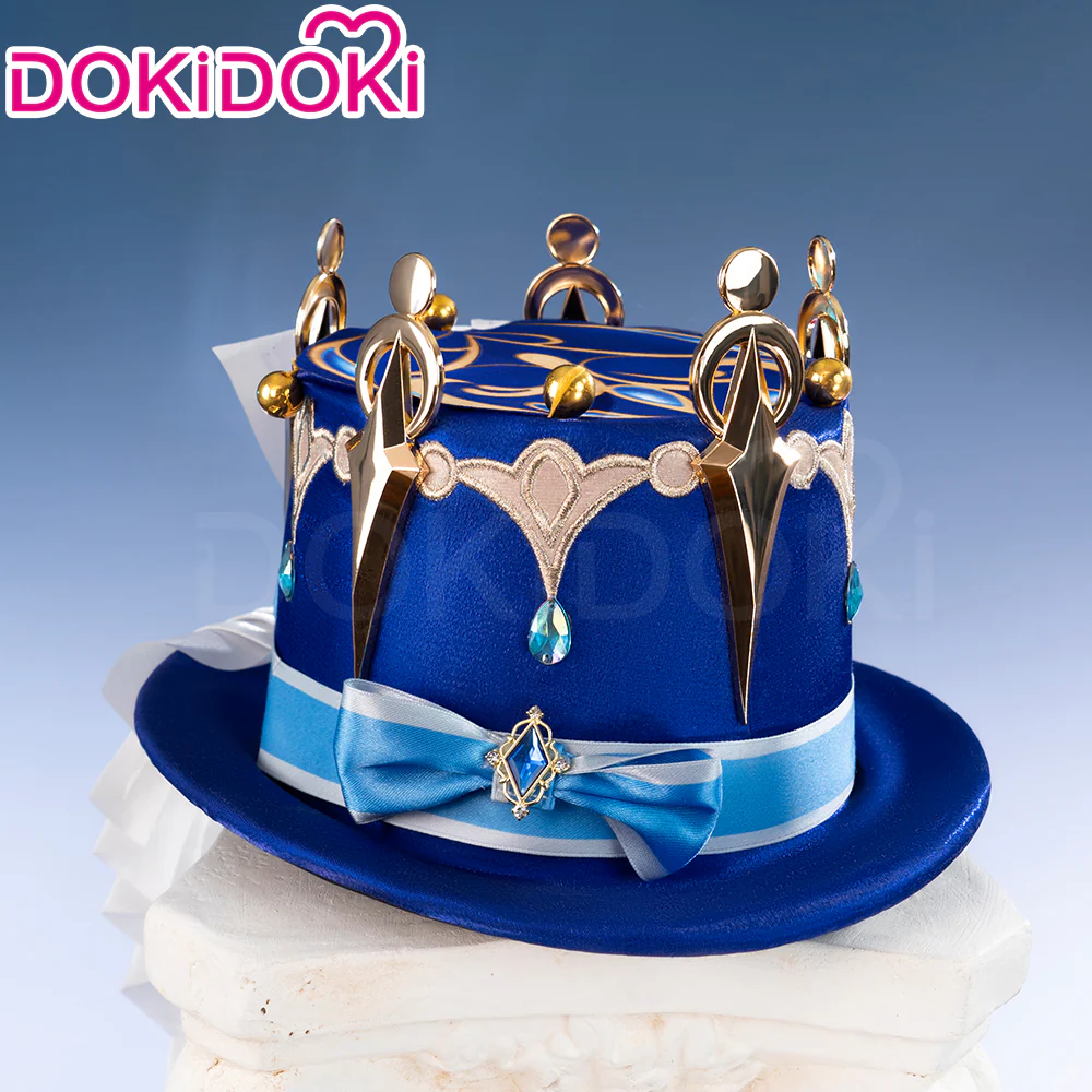 【Ready For Ship】DokiDoki Game Genshin Impact Cosplay Fontaine Focalors Wig Long White Blue Curly Furina Wig / Fake Eyelashes / Hat/ Wefts - Image 11