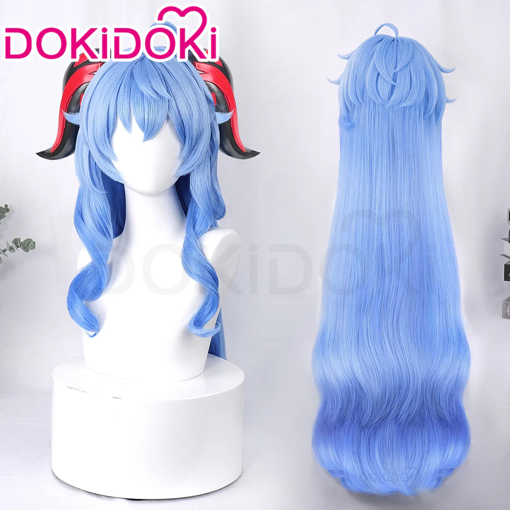 【Ready For Ship】DokiDoki Game Genshin Impact Cosplay Ganyu Gan Yu Wig / Horn Women Long Blue Wig