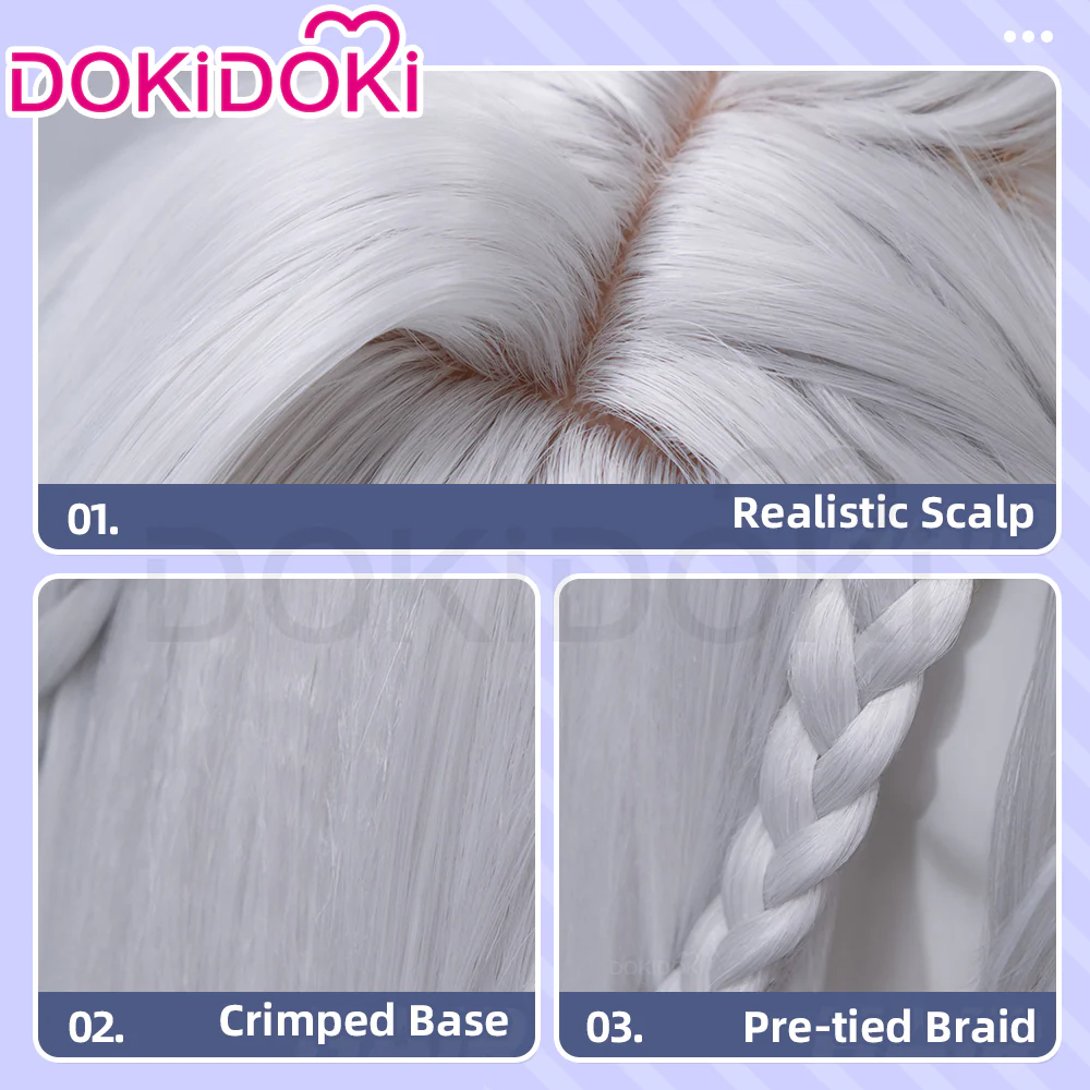 DokiDoki Game Genshin Impact Cosplay Istaroth Wig Long Straight Silver Hair - Image 4