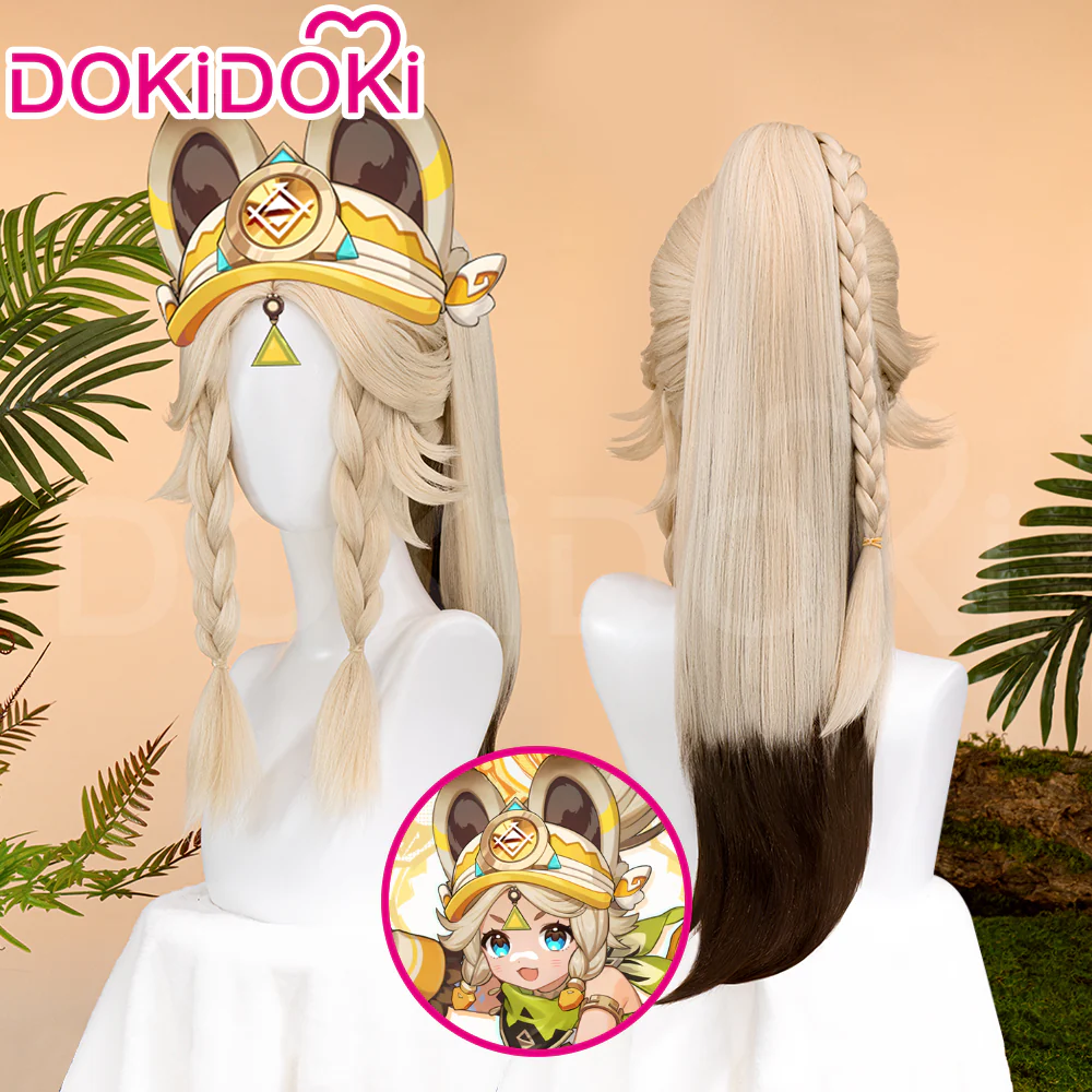 【Ready For Ship】DokiDoki Game Genshin Impact Cosplay Kachina Wig Cute Flaxen Gold Hair Ponytail Natlan