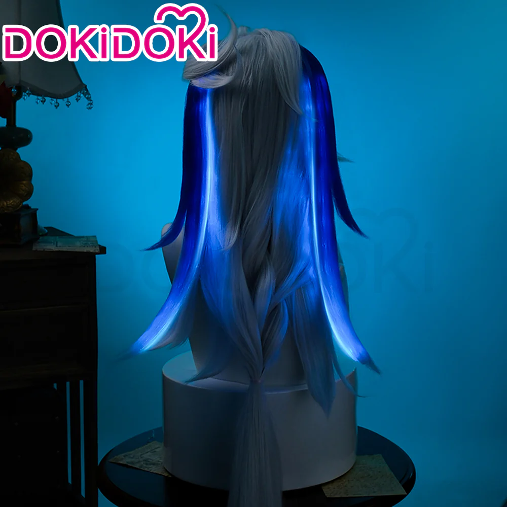 【Partially Ready For Ship】DokiDoki Game Genshin Impact Cosplay Fontaine Neuvillette Wig Long Grey Blue Highlight / Lightstrip / Wefts Melusent Gift - Image 12