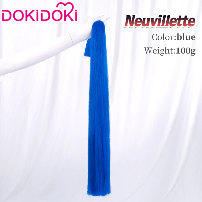 【Partially Ready For Ship】DokiDoki Game Genshin Impact Cosplay Fontaine Neuvillette Wig Long Grey Blue Highlight / Lightstrip / Wefts Melusent Gift - Image 14