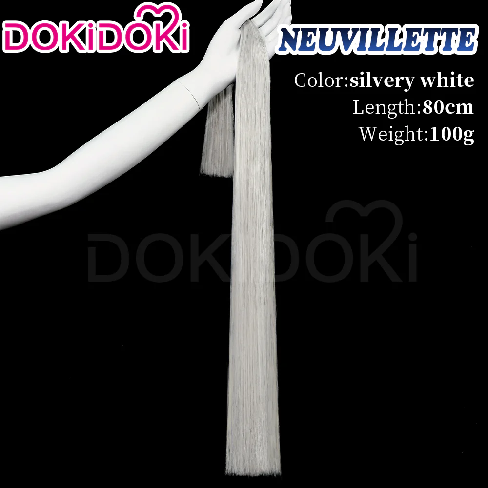 【Partially Ready For Ship】DokiDoki Game Genshin Impact Cosplay Fontaine Neuvillette Wig Long Grey Blue Highlight / Lightstrip / Wefts Melusent Gift - Image 15
