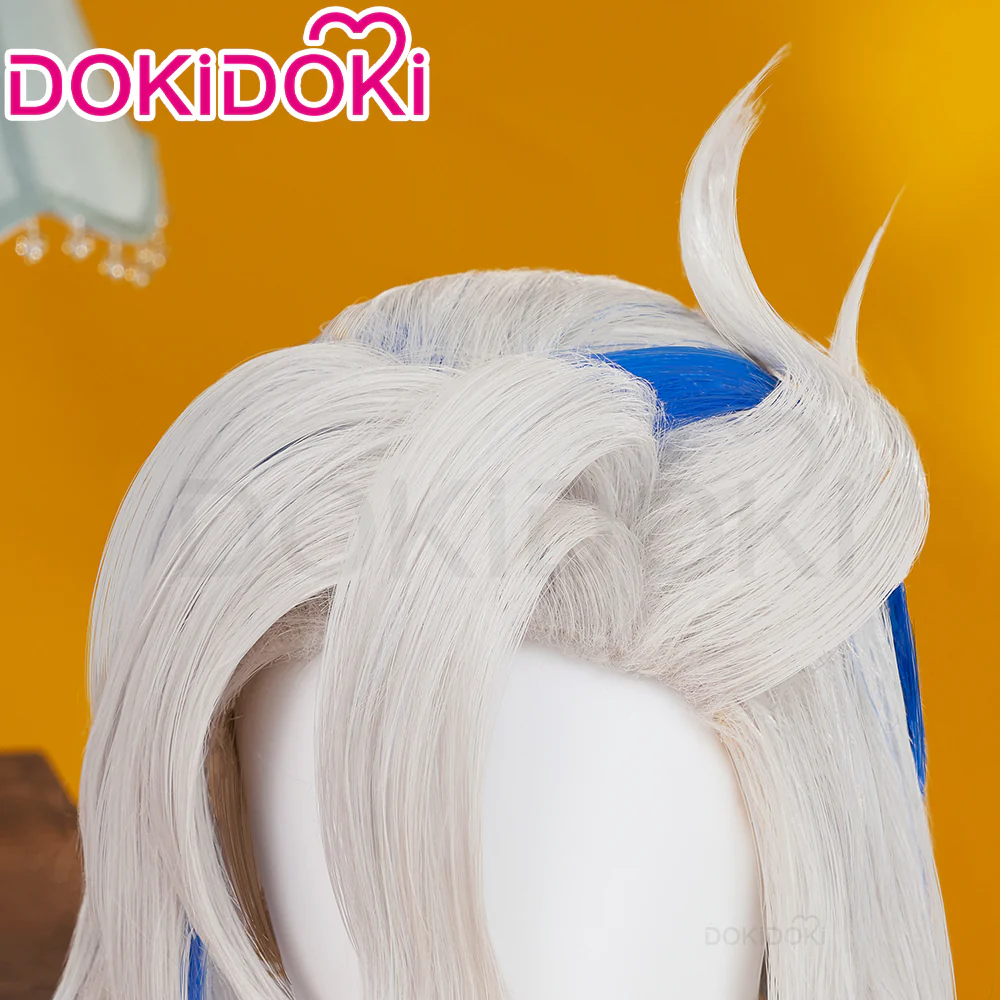 【Partially Ready For Ship】DokiDoki Game Genshin Impact Cosplay Fontaine Neuvillette Wig Long Grey Blue Highlight / Lightstrip / Wefts Melusent Gift - Image 5