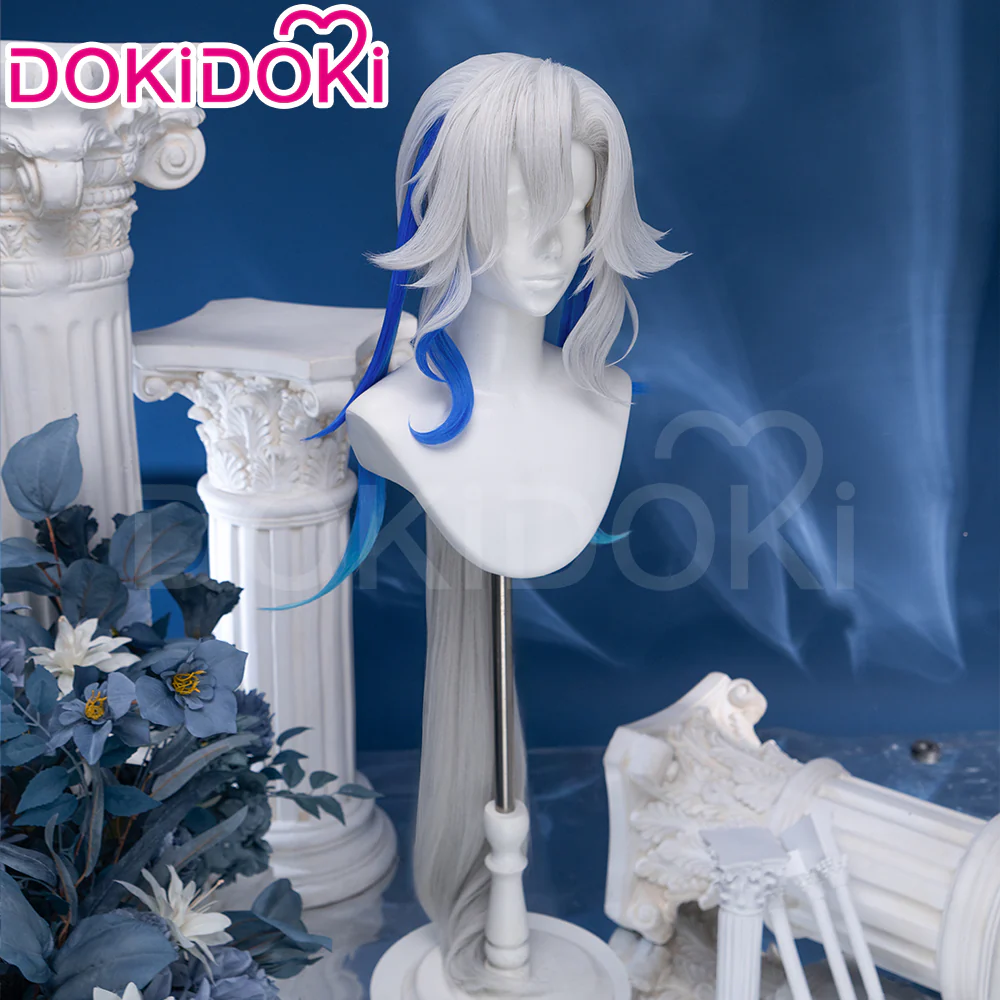 【Partially Ready For Ship】DokiDoki Game Genshin Impact Cosplay Fontaine Neuvillette Wig Long Grey Blue Highlight / Lightstrip / Wefts Melusent Gift - Image 9