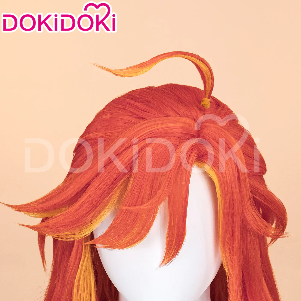 DokiDoki Game Genshin Impact Cosplay Pyro Archon Mavuika Wig / Light Strips/ Wefts / Earclip / Glasses Natlan Long Curly Orange - Image 7