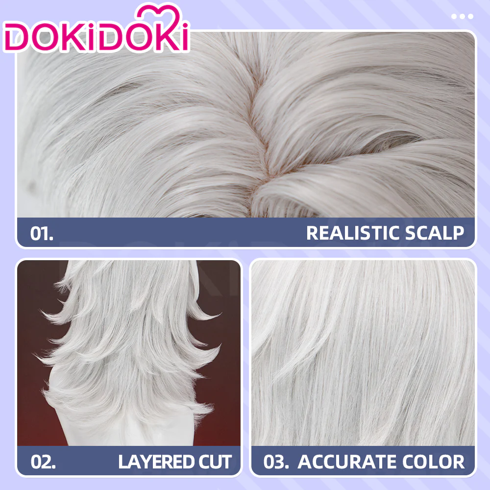 【Partial Ready For Ship】DokiDoki Game Genshin Impact Cosplay Rerir Wig Long Curly White / Dark Hair Racher of Solnari - Image 5