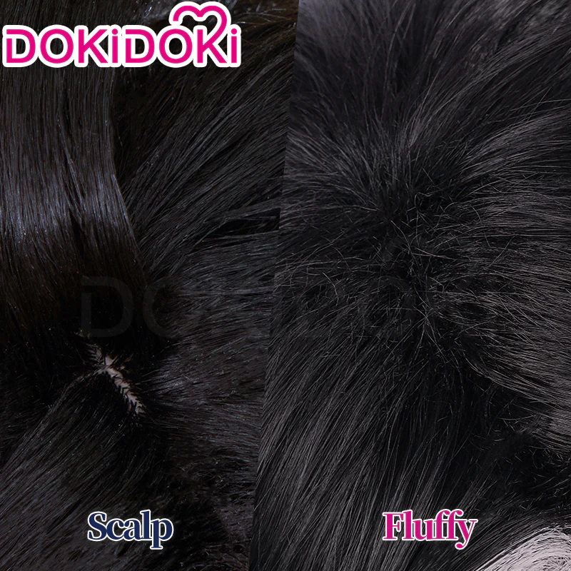 【Ready For Ship】DokiDoki Game Genshin Impact Cosplay Fontaine Wriothesley Wig Short Black Grey / Earring / Wefts - Image 6