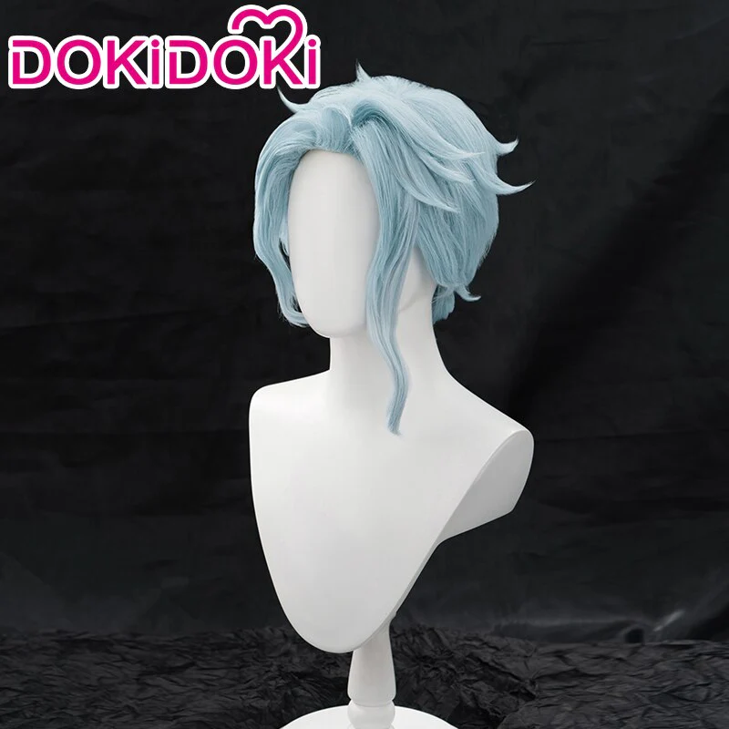 【Ready For Ship】DokiDoki Game Genshin Impact Fatui Harbinger Cosplay Il Dottore Wig / Earrings Short Curly Blue - Image 2