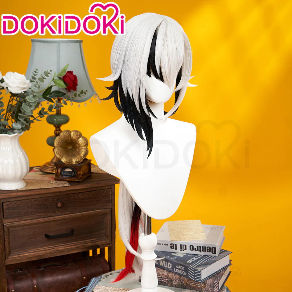 【Partially Ready For Ship】DokiDoki Game Genshin Impact Fontaine  Fatui Harbinger Cosplay The Knave Arlecchino Wig Long Straight White Red Gradient Hair / Ear Clip / Wefts / Childhood Ver. / Youth Ver. / Boss Ver. - Image 10