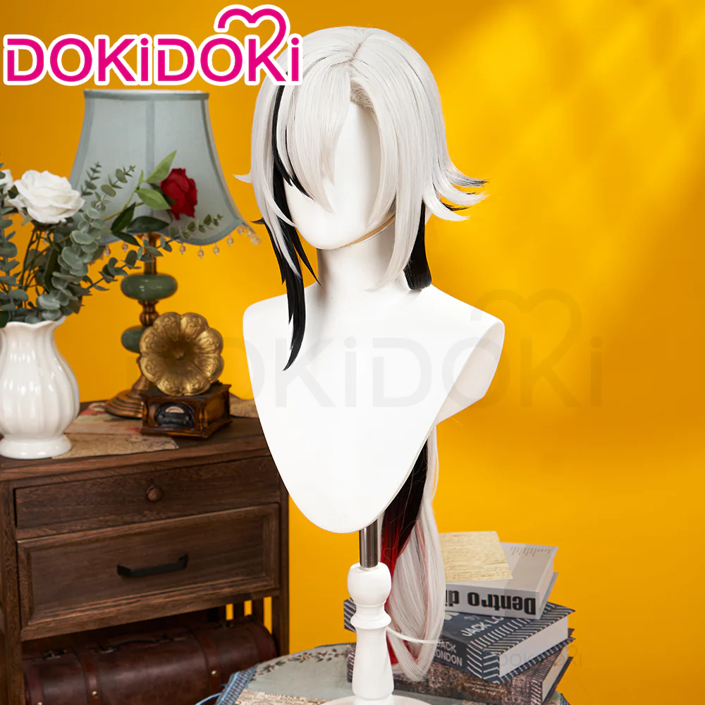 【Partially Ready For Ship】DokiDoki Game Genshin Impact Fontaine  Fatui Harbinger Cosplay The Knave Arlecchino Wig Long Straight White Red Gradient Hair / Ear Clip / Wefts / Childhood Ver. / Youth Ver. / Boss Ver. - Image 11