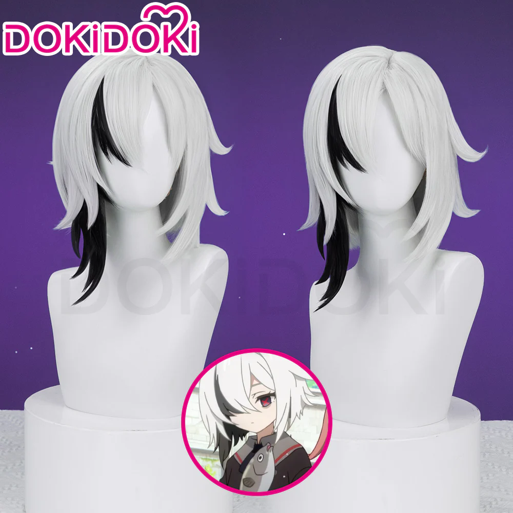 【Partially Ready For Ship】DokiDoki Game Genshin Impact Fontaine  Fatui Harbinger Cosplay The Knave Arlecchino Wig Long Straight White Red Gradient Hair / Ear Clip / Wefts / Childhood Ver. / Youth Ver. / Boss Ver. - Image 17