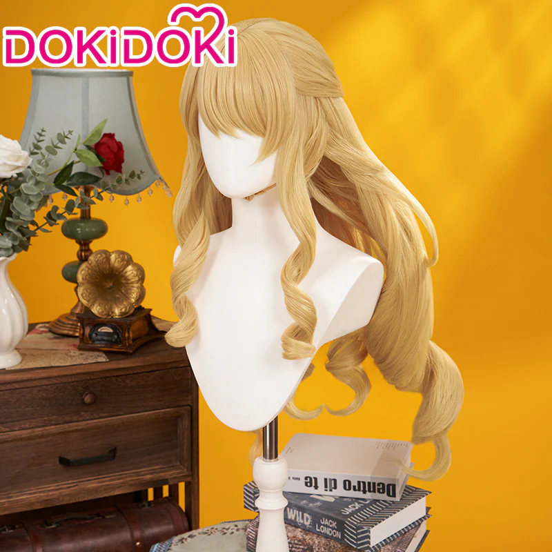 【Partially Ready For Ship】DokiDoki Game Genshin Impact Wig Cosplay Fontaine Navia Cosplay Wig Long Curly Yellow Hair / Sunglasses/ Weft - Image 3