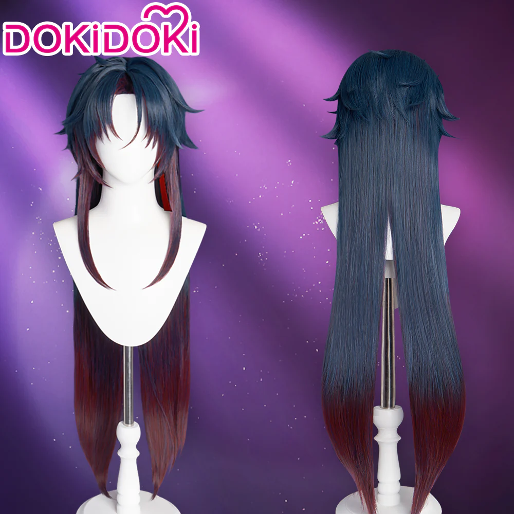 【Ready For Ship】DokiDoki Game Honkai: Star Rail Cosplay Blade Wig Long Straight Red & Blue Hair/Wefts/ Earring - Image 3