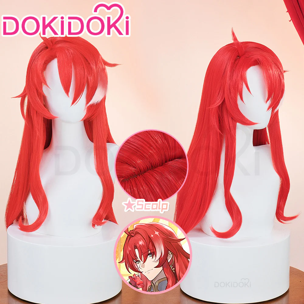 【Ready For Ship】DokiDoki Game Honkai: Star Rail Cosplay Argenti Wig Long Curly Red Hair / Earring / Cross - Image 2