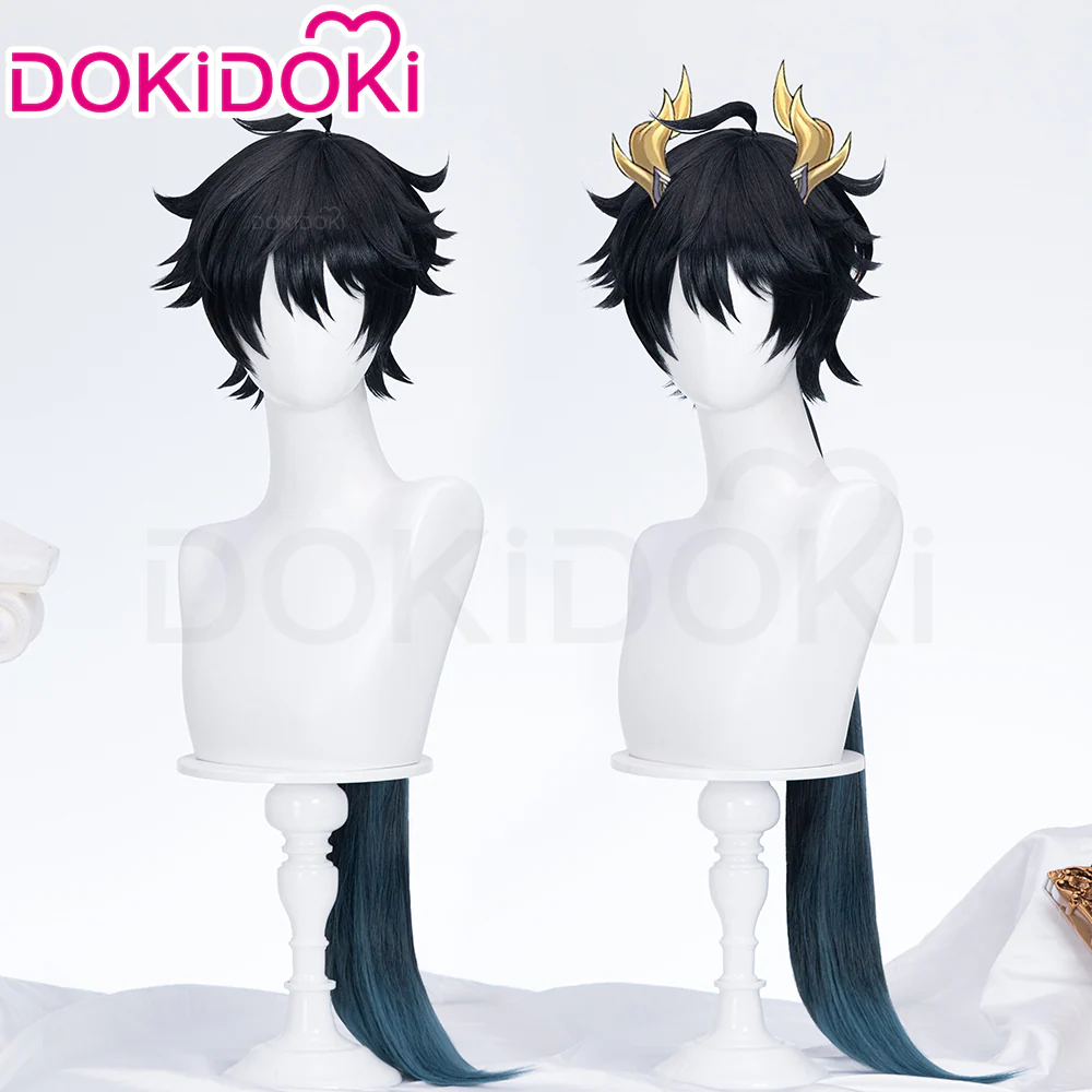 【Wig Ready For Ship】DokiDoki Game Honkai: Star Rail Cosplay Dan Heng Permansor Terrae Wig / Horn / Ear Clip Danheng Long Black Hair Accessory - Image 2