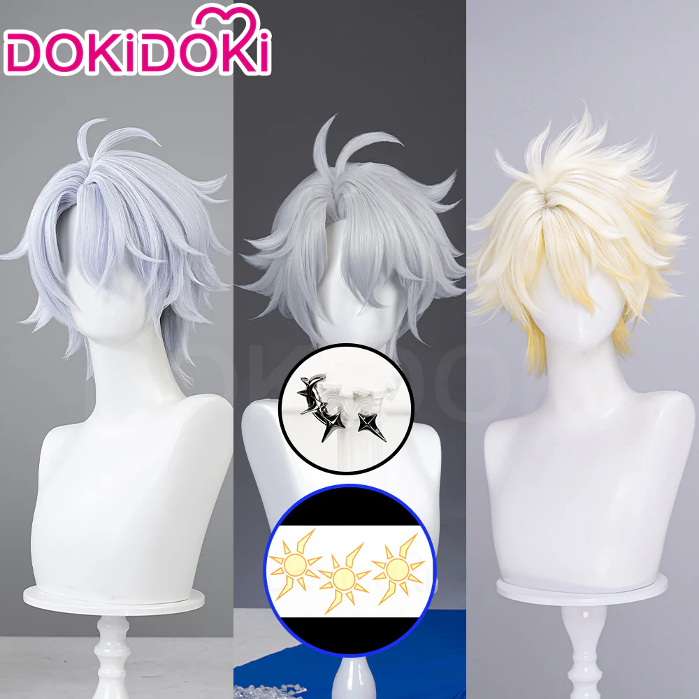 【Partially Ready For Ship】DokiDoki Game Honkai: Star Rail Cosplay Phainon Wig / Weft / Tattoo / Ear Clips Short Straight Silver Hair Darkening