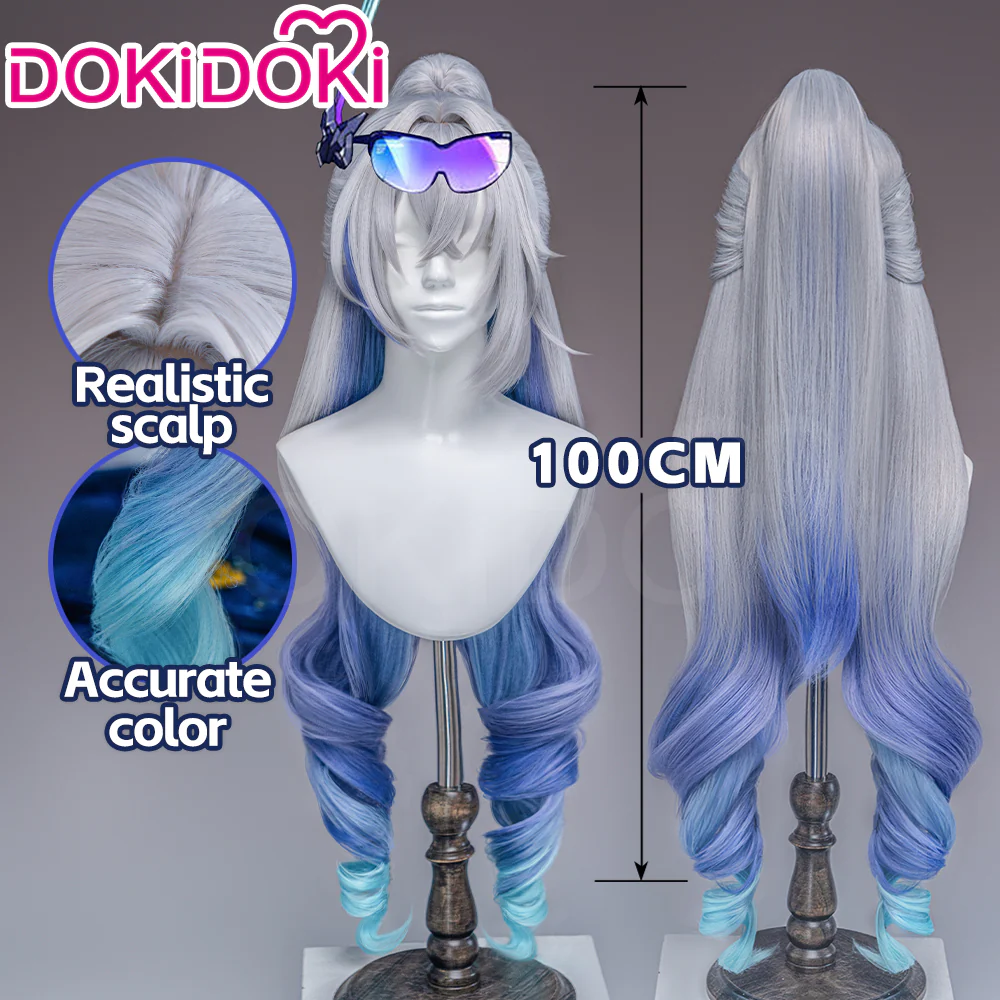 【Ready For Ship】DokiDoki Game Honkai: Star Rail Cosplay Silver Wolf Wig Sliver Blue Gradient Pony Tail / Glasses/ Ear Clip - Image 7
