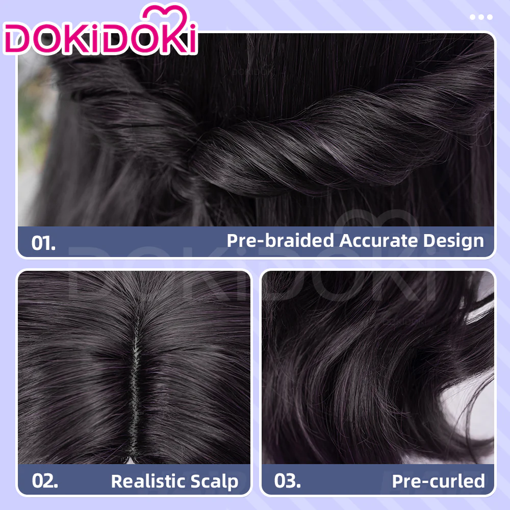 DokiDoki Game Love And Deepspace Cosplay Main Character Lemuria Sea God Wig / Bracelet Long Curly Black Hair MC Submerged Eclipse Rafayel - Image 5