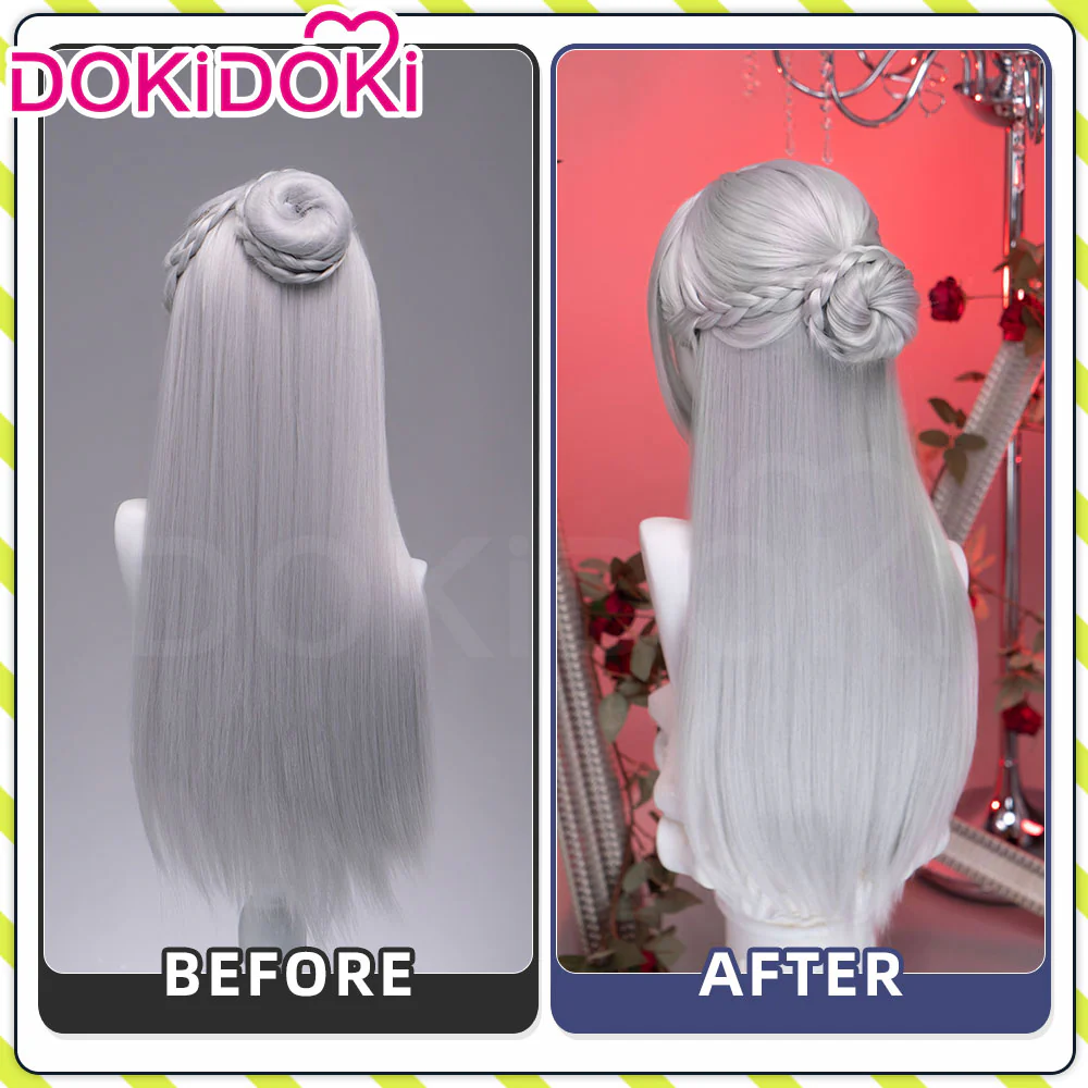 DokiDoki Game Love And Deepspace Cosplay Main Character Wig Long Straight Silver Milk Tea Brown Hair MC Scarlet Passion / Silverwing Fiend Sylus - Image 11
