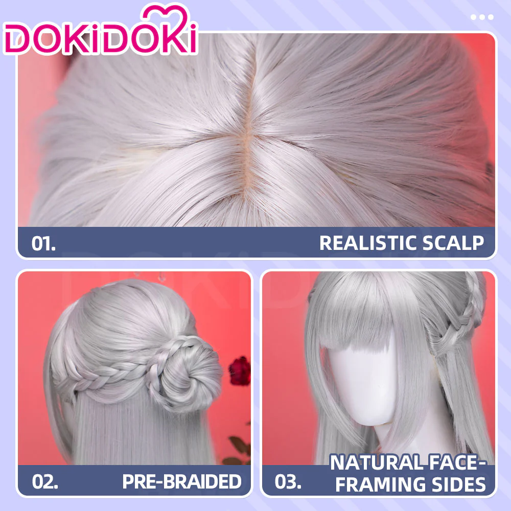 DokiDoki Game Love And Deepspace Cosplay Main Character Wig Long Straight Silver Milk Tea Brown Hair MC Scarlet Passion / Silverwing Fiend Sylus - Image 12