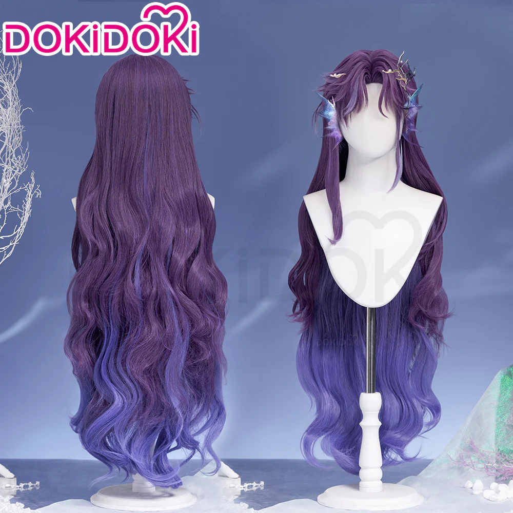 【Ready For Ship】DokiDoki Game Love And Deepspace Cosplay Rafayel Lemuria Sea God Wig / Tattoo  Long Curly Purple Hair Submerged Eclipse