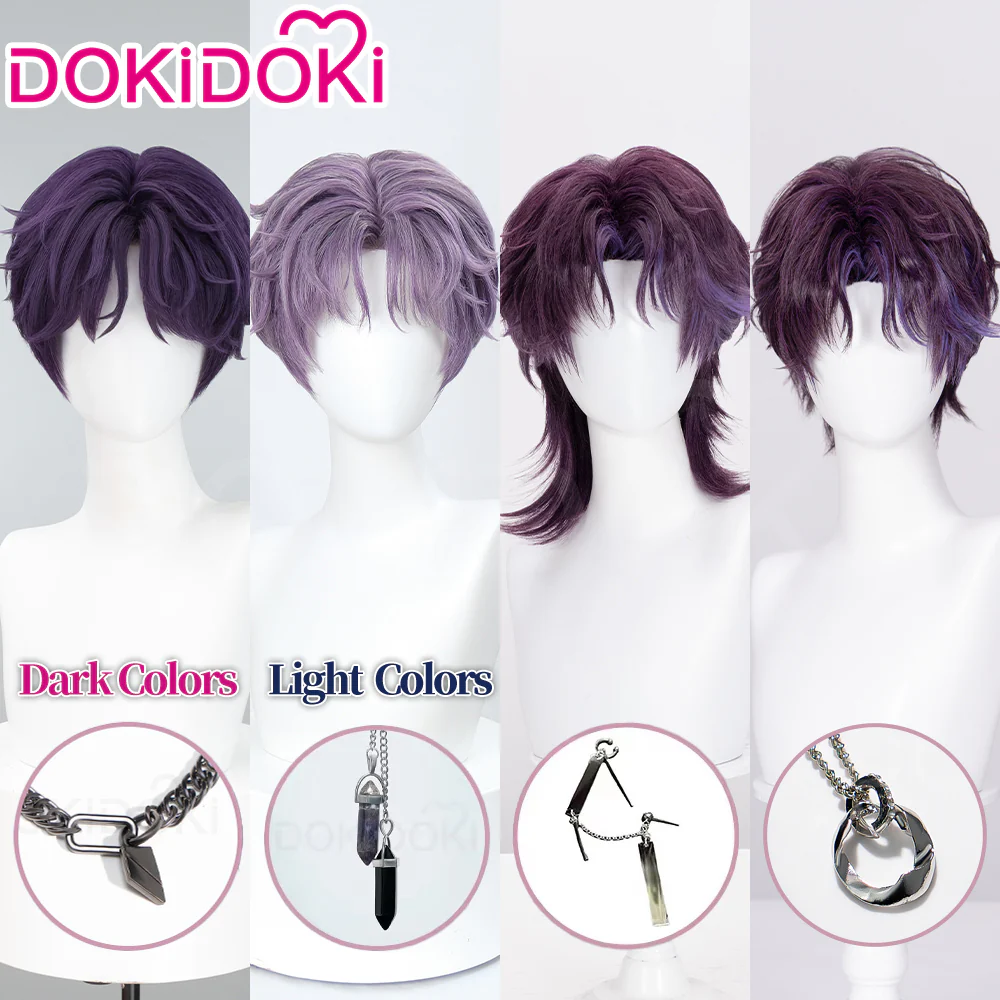 【Partially Ready For Ship】DokiDoki Game Love and Deepspace Cosplay Rafayel Wig / Ear Clip /  Necklace  Short Purple Hair Mullet Tidal Surge