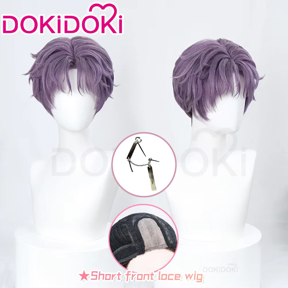 【Partially Ready For Ship】DokiDoki Game Love and Deepspace Cosplay Rafayel Wig / Ear Clip /  Necklace  Short Purple Hair Mullet Tidal Surge - Image 2