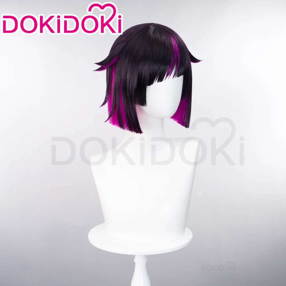 【Ready For Ship】DokiDoki Game Cosplay Wig Short Straight Black Pink Hair - Image 2