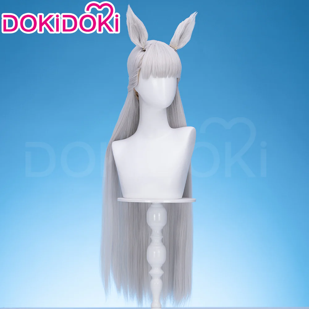 DokiDoki Game Cosplay Wig Long Straight Silver Hair - Image 3