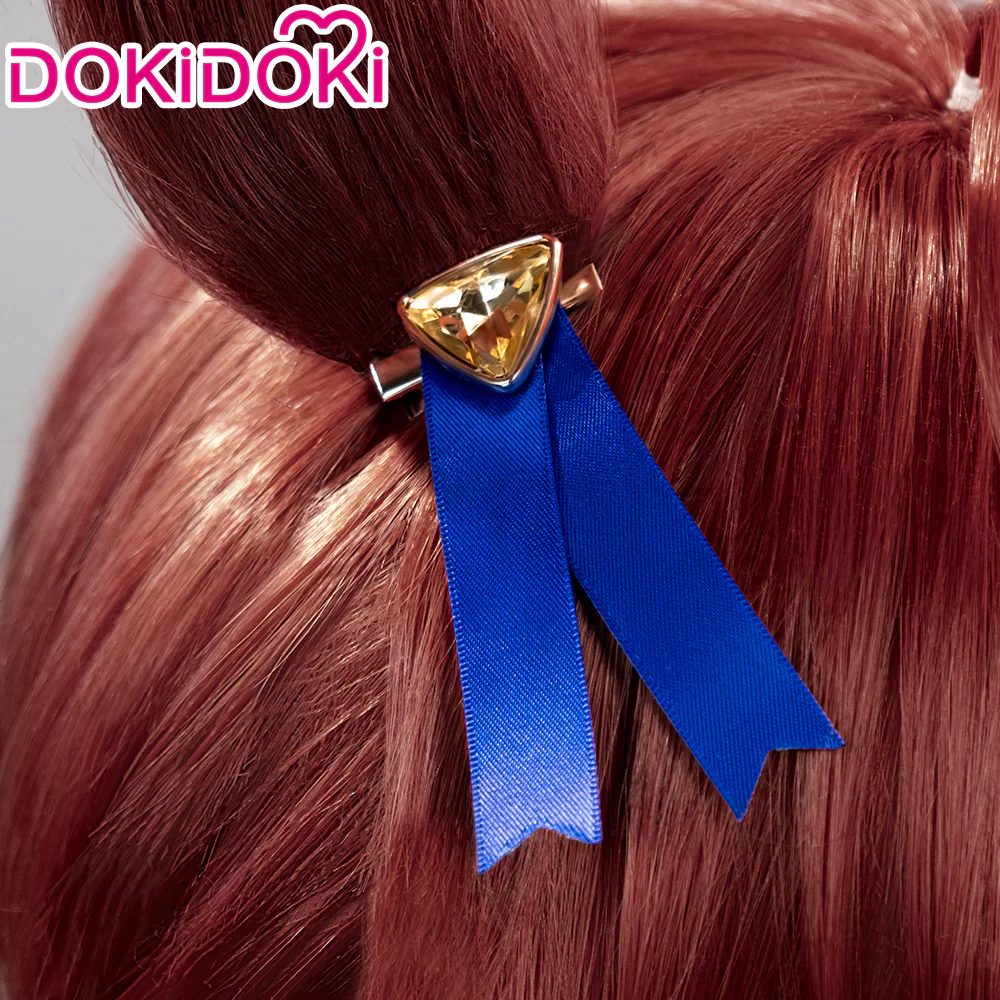 DokiDoki Game Cosplay  Wig Long Curly Brown Hair Ponytail - Image 7