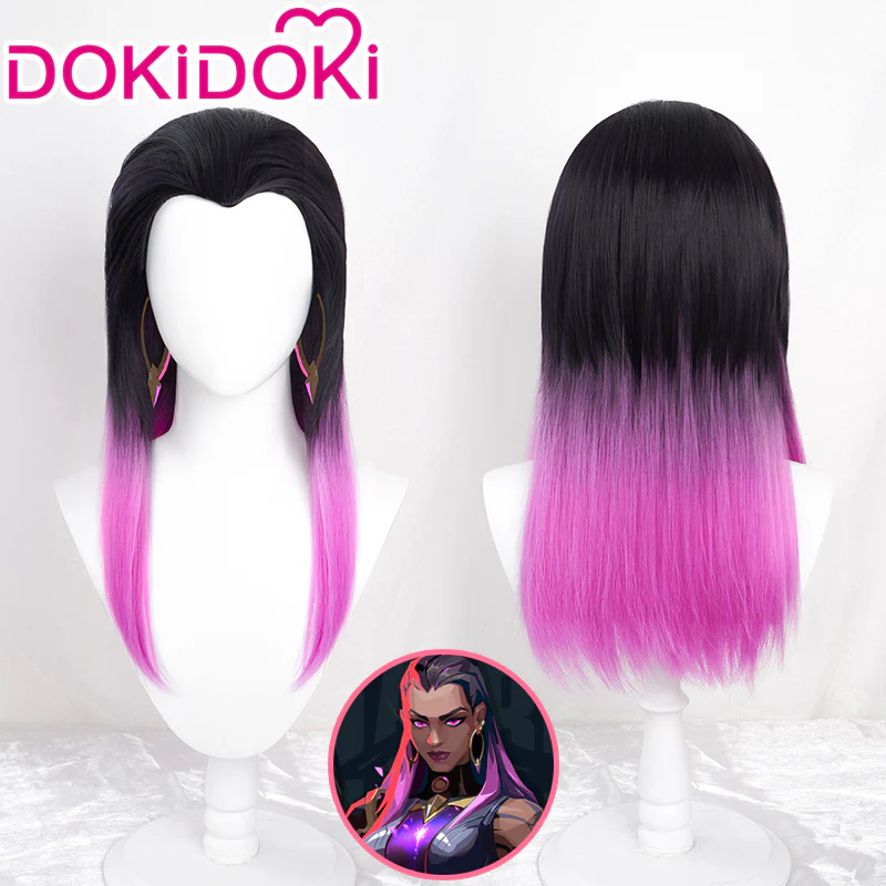 【Ready For Ship】DokiDoki Game Valorant Cosplay Reyna Wig Long Straight Black & Purple Wig