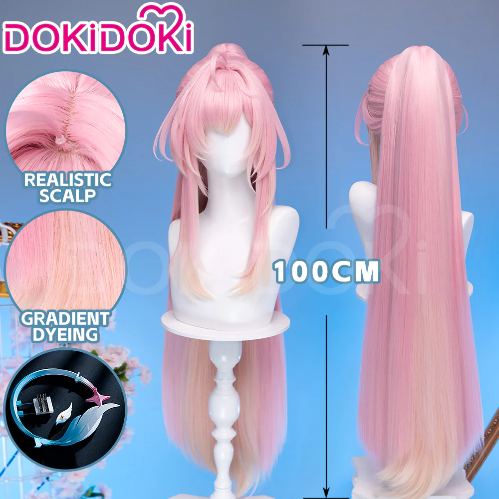 【Ready For Ship】DokiDoki Game Wuthering Waves Cosplay Aemeath Wig Long Straight Pink Ponytail Gradient Dyeing Hair