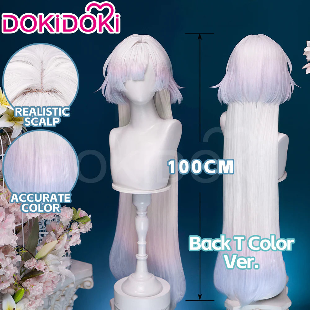 【Ready For Ship】DokiDoki Game Wuthering Waves Cosplay Mornye Wig Long Straight Silver Light Pink Blue Dye Gradient / Back T Color Hair - Image 10