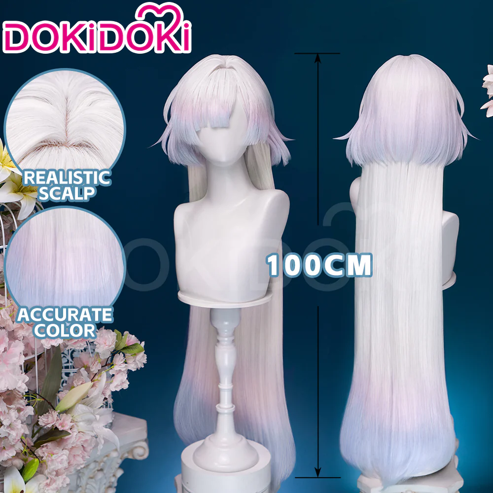 【Ready For Ship】DokiDoki Game Wuthering Waves Cosplay Mornye Wig Long Straight Silver Light Pink Blue Dye Gradient / Back T Color Hair - Image 11